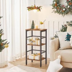 HOOBRO 3-Tier Narrow Bookshelf – Rustic Brown Storage