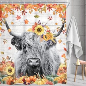 Fall Farmhouse Highland Cow Shower Curtain – Rustic Bathroom Decor