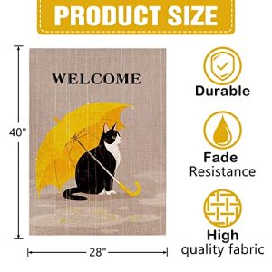 Dyrenson Welcome Spring Summer Tuxedo Cat Flag 28×40