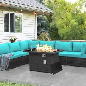 NICESOUL 7-Piece Modern Patio Fire Pit Furniture Set