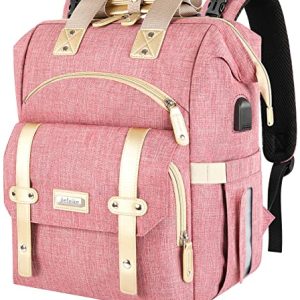 Pink Diaper Bag Backpack – USB & RFID Anti-Theft Pockets