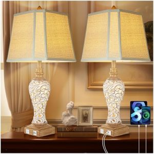 Rustic Farmhouse Table Lamp Set with USB Charging (2-Pack)