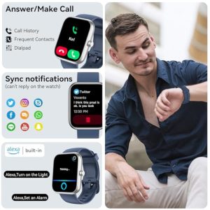 Smart Watch with Alexa – HD Touchscreen & BT Call (Blue)