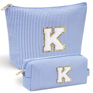 YOOLIFE Initial Makeup Bag – Blue K for Girls & Teens