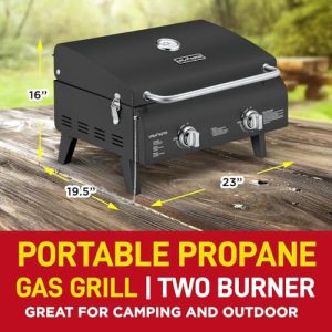 Portable Gas Grill: Dual Burners, Thermometer & Wind-Proof