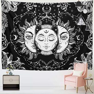 Mystic Sun & Moon Tapestry – Black & White Wall Hanging