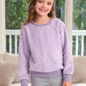 Girls Cozy Cable Knit Sherpa Sweatshirt – Winter Purple