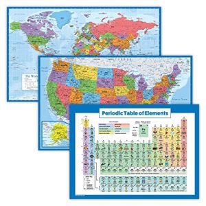 3 Pack Laminated World, USA Map & Periodic Table