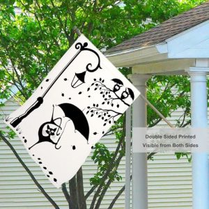 Black Cat Dancing Umbrella House Flag – Double Sided Burlap