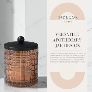Indecor Home Glass Jar with Metal Lid for Bathroom Storage