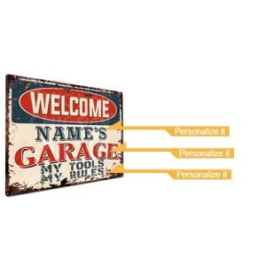 Custom ‘Name’s Garage’ Chic Rustic Vintage Sign & Coaster