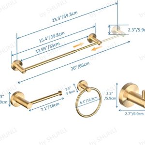SHUNLI 5-Piece Brushed Gold Bathroom Hardware Set, SUS304