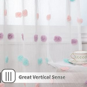 MYSKY HOME Rainbow Pom Pom White Boho Curtains (2 Pcs)