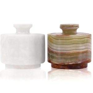 Elegant Marble Salt Cellar with Lid (3" White/Green)