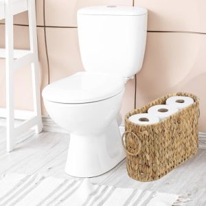 Water Hyacinth Toilet Paper Storage Basket – Holds 6 Rolls