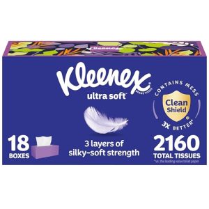 Kleenex Ultra Soft 3-Ply Facial Tissues, 18 Flat Boxes