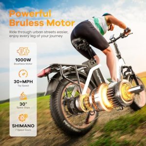 Folding Electric Bike – 1000W, 48V 20AH Fat Tire Ebike