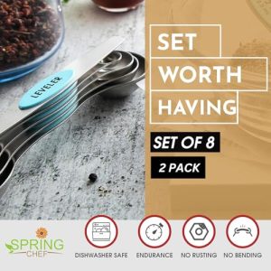 Spring Chef Magnetic Measuring Spoons Set – 8 Piece Aqua Sky
