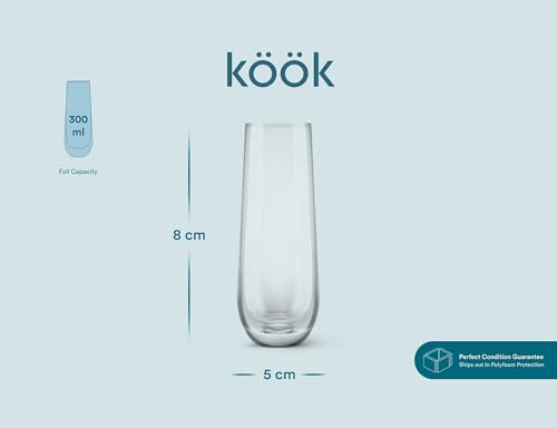 KooK Stemless Champagne Flutes Set of 8 - 9.4oz Dishwasher Safe - Image 3
