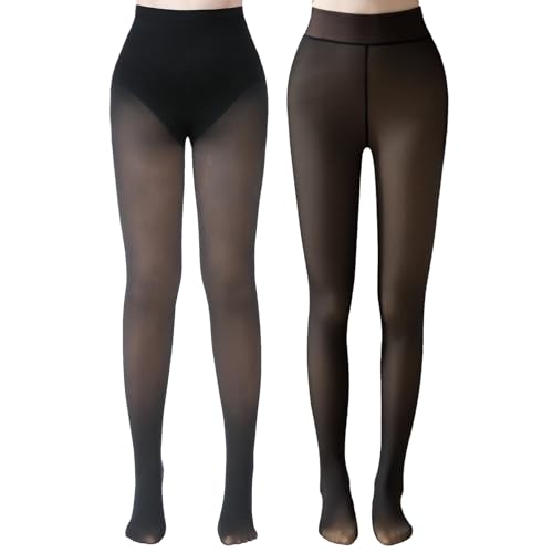 Delcast 2 Pairs Women's Fleece Lined Tights - Winter Warm