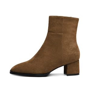 Eldof Women’s Suede Chelsea Ankle Boots – Square Toe Block Heel