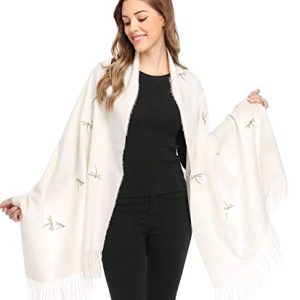 Bienvenu Dragonfly Cashmere Wool Wrap Scarf for Women, White
