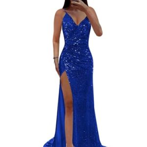 Royal Blue Sequin Mermaid Prom & Ball Gown with Slit