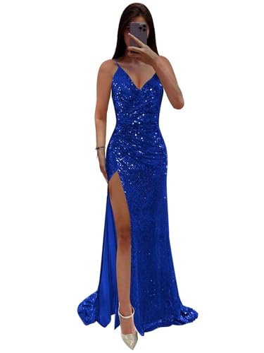 Royal Blue Sequin Mermaid Prom & Ball Gown with Slit