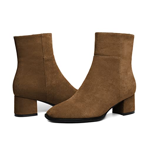 Eldof Women's Suede Chelsea Ankle Boots - Square Toe Block Heel - Image 4
