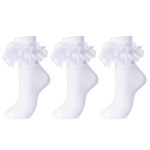 Women’s Big Ruffle Lace Turn Cuff Socks – 3 Pairs White