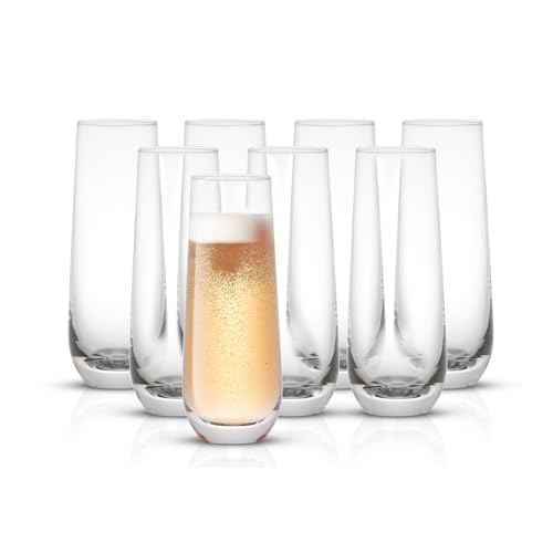 JoyJolt Milo Stemless Champagne Flutes Set - 8 Crystal Glasses