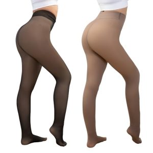 Awant Fleece Lined Tights: 2-Pack Black+Brown Winter Warmth