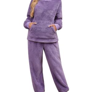 Wiepux Women’s Fleece Pajama Set – Warm 2-Piece Winter Lounge