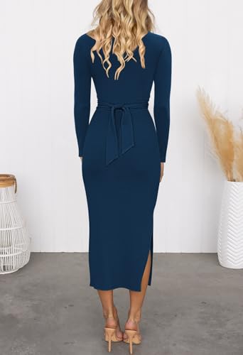 Prussian Blue Twist Front Midi Dress for Date Nights - Image 3