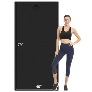 Hatha Yoga Extra Long TPE Mat: Thick 1/2″, Non-Slip, Black