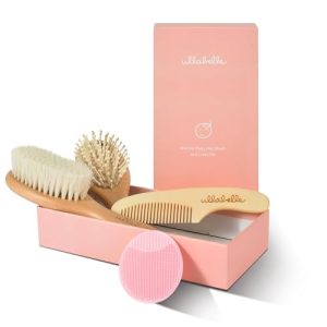 Ullabelle Baby Hair Brush & Comb Set – Soft Natural Wood (Pink)
