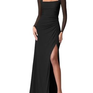 Elegant Black Bodycon Maxi Dress with Slit & Ruched