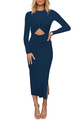 Prussian Blue Twist Front Midi Dress for Date Nights