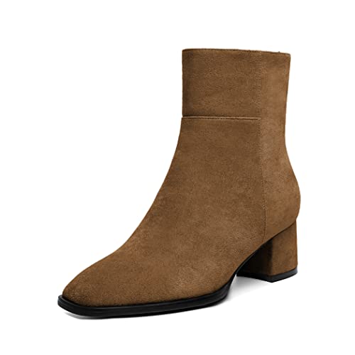 Eldof Women's Suede Chelsea Ankle Boots - Square Toe Block Heel