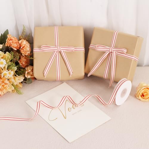 Red Striped Cotton Ribbon 3/8 Inch x 10 Yard - Craft & Decor - Image 2
