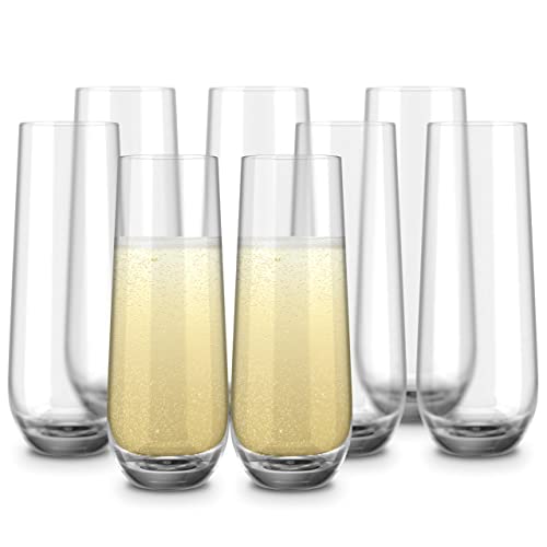 KooK Stemless Champagne Flutes Set of 8 - 9.4oz Dishwasher Safe
