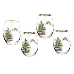 Spode Christmas Tree 19oz Stemless Wine Glasses, Set of 4