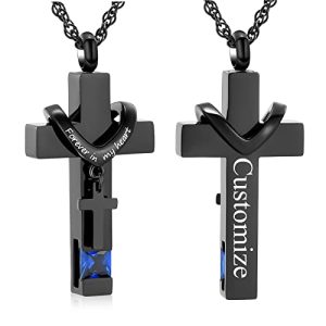 Cremation Cross Urn Necklace for Ashes – Birthstone Pendant