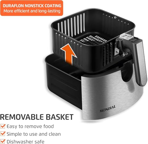 Mondial Digital Visor Air Fryer 5.3QT - Inox Finish - Image 5