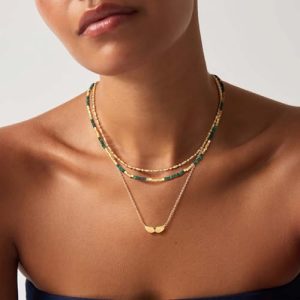 18K Gold Plated Malachite Beaded Choker Necklace for Women