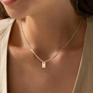 Dainty Initial Cross Necklace – 14K Gold Plated for Women
