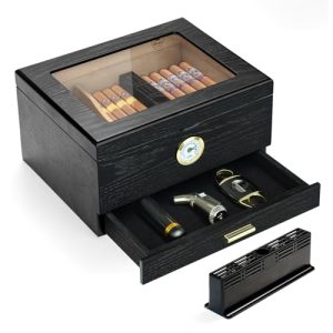 Slege Glass-Top Cigar Humidor – 30 Cuban Cigar Capacity