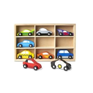 Melissa & Doug Wooden Cars Vehicle Play Set with Tray