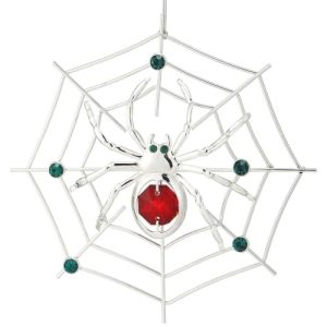 Matashi Silver Plated Spider Ornament – Red & Green Crystals