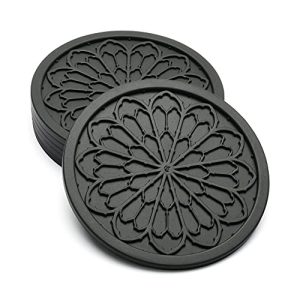COASTERFIELD Black Silicone Coasters – 6 Pack for Drinks